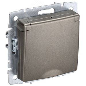 BRITE Розетка с заземлением с защитными шторками и крышкой 16А IP44 РСбш10-3-44-БрШ шампань - IEK (ИЭК)