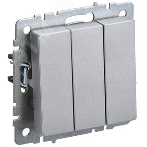 BRITE Выключатель трехклавишный 10А ВС10-3-0-БрА алюминий - IEK (ИЭК)