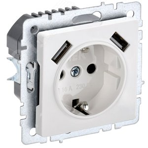 BRITE Розетка с заземлением с защитными шторками 16А с USB A+A 2,1А РЮш10-1-БрБ белый - IEK (ИЭК)