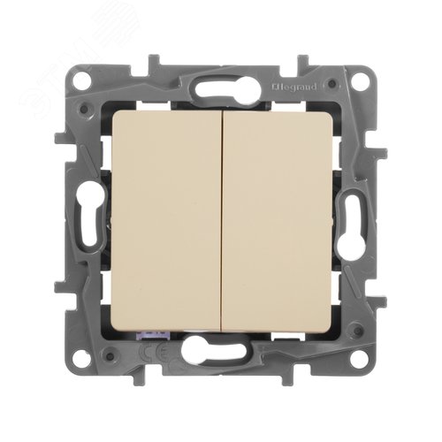 Выключатель 2-клавишный проходной 10А безвинтовое крепление слоновая кость ETIKA 3