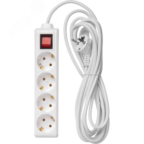 Удлинитель бытовой 4 розетки шнур 5м с заземлением с выключателем 16А 5