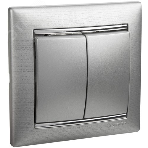 Выключатель 2-клавишный схема 5 10А безвинтовое крепление алюминий VALENA 2