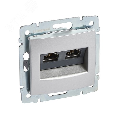 VALENA Розетка компьютерная RJ45 2 выхода STP 10 GIGA алюминий - IEK (ИЭК)