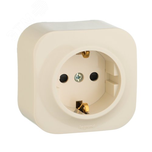 Розетка 1-местная для открытой установки с заземлением с защитными шторками 16Аслоновая кость QUTEO