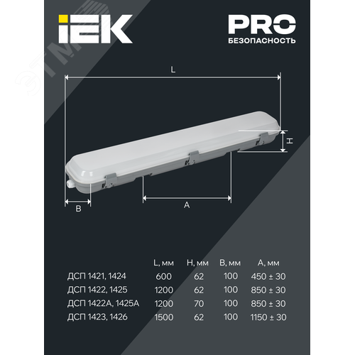 Светильник PRO промышленный пылевлагозащищенный ДСП 1425 40 Вт 4000 К IP65 1200 мм 4