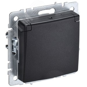 BRITE Розетка с заземлением с защитными шторками и крышкой 16А IP20 РСбш10-3-БрЧ черный - IEK (ИЭК)