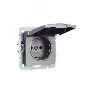 BRITE Розетка с заземлением с защитными шторками и крышкой 16А IP20 РСбш10-3-БрС сталь - фото 2