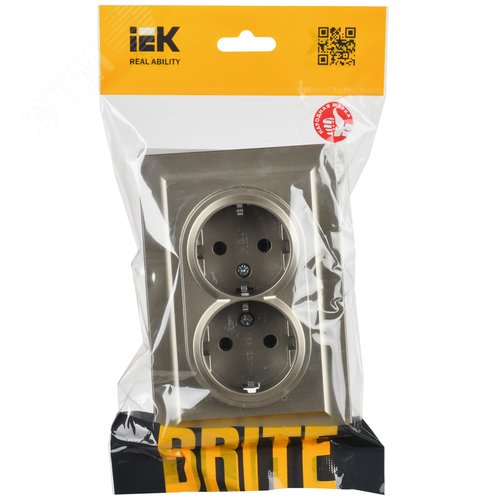 BRITE Розетка двойная с заземлением без защитных шторок 16А в сборе РС12-3-БрШ шампань - фото 7