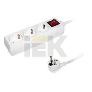 Удлинитель бытовой 3 розетки шнур 3м с заземлением с выключателем 16А