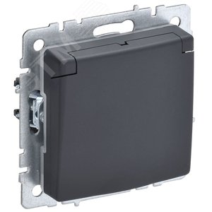 BRITE Розетка одинарная с заземлением с защитными шторками и крышкой 16А IP44 РСбш10-3-44-БрГ графит - IEK (ИЭК)