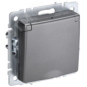 BRITE Розетка с заземлением с защитными шторками и крышкой 16А IP20 РСбш10-3-БрС сталь - IEK (ИЭК)