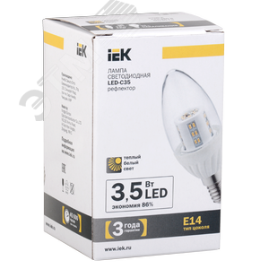 Лампа светодиодная LED 3.5вт E14 теплый свеча (LL-C35-4-230-27-E14-CL) - IEK (ИЭК)