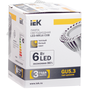 Лампа светодиодная LED 6вт 12в GU5.3 тепло-белый - IEK (ИЭК)