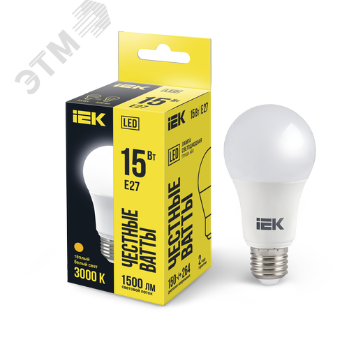 Лампа светодиодная A60 груша 15Вт 230В 3000К E27