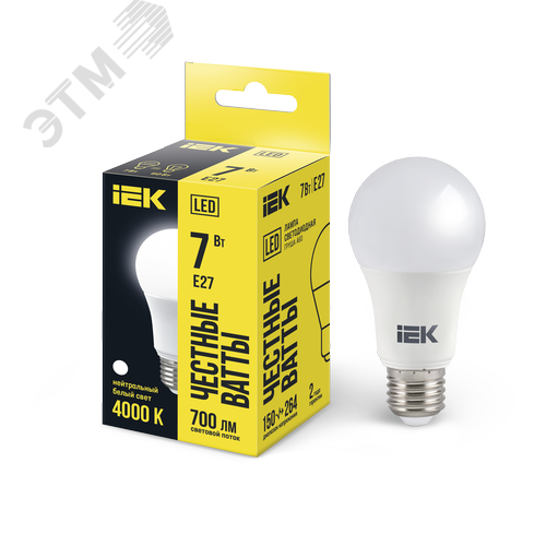 Лампа светодиодная A60 груша 7Вт 230В 4000К E27 - IEK (ИЭК)