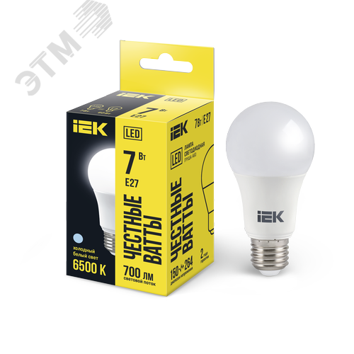 Лампа светодиодная A60 груша 7Вт 230В 6500К E27