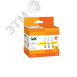 Лампа светодиодная C35 свеча 7Вт 230В 3000К E14 (3шт/упак) 2