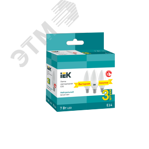 Лампа светодиодная C35 свеча 7Вт 230В 4000К E14 (3шт/упак) IEK - фото 2