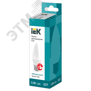 Лампа светодиодная C35 свеча 5Вт 230В 4000К E27 3