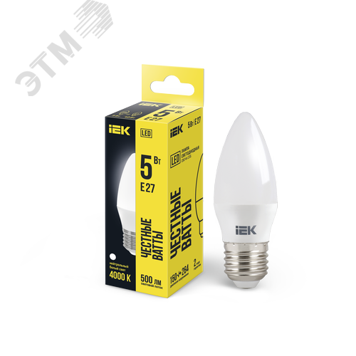 Лампа светодиодная C35 свеча 5Вт 230В 4000К E27