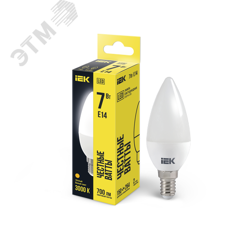 Лампа светодиодная C35 свеча 7Вт 230В 3000К E14