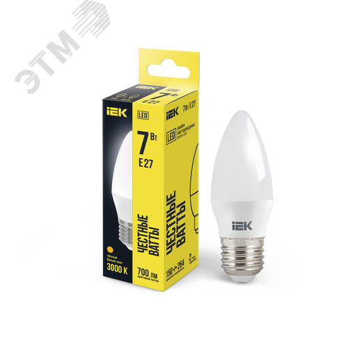 Лампа светодиодная C35 свеча 7Вт 230В 3000К E27