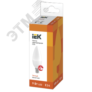 Лампа светодиодная C35 свеча 9Вт 230В 3000К E14 3