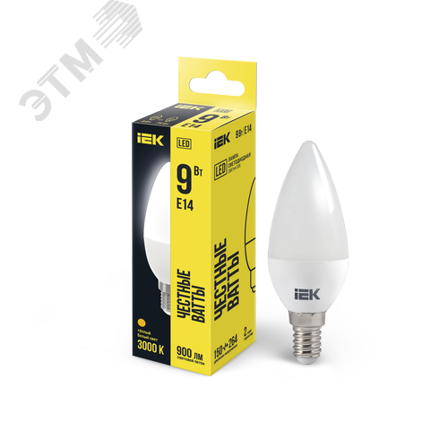 Лампа светодиодная C35 свеча 9Вт 230В 3000К E14