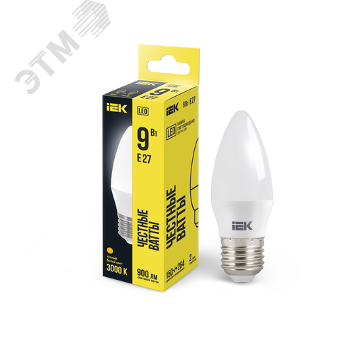 Лампа светодиодная C35 свеча 9Вт 230В 3000К E27