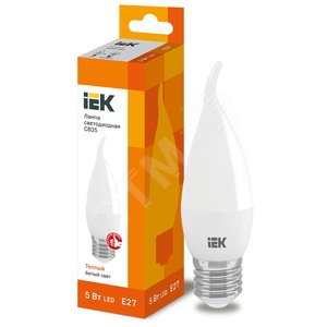 Лампа светодиодная LED 5вт Е27 тепло-белый матовая свеча на ветру ECO