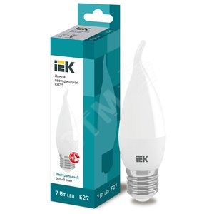 Лампа светодиодная LED 7Вт Е27 220В 4000К CB35 свеча на ветру | LLE-CB35-7-230-40-E27 | IEK