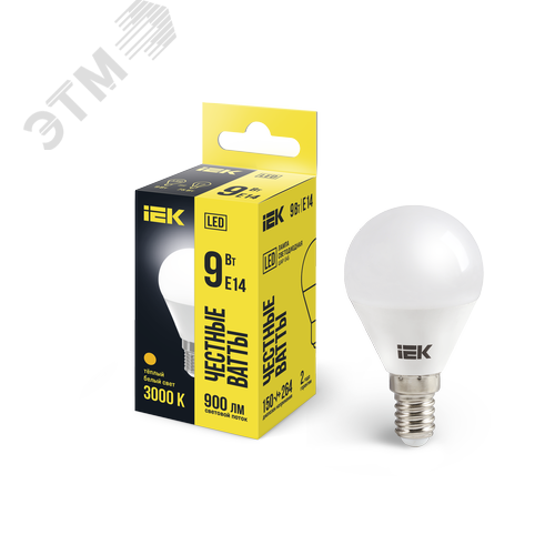 Лампа светодиодная G45 шар 9Вт 230В 3000К E14