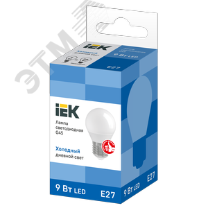 Лампа светодиодная G45 шар 9Вт 230В 6500К E27 3