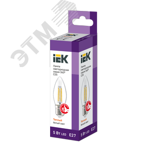 Лампа светодиодная C35 свеча прозрачная 5Вт 230В 3000К E27 серия 360 град 3