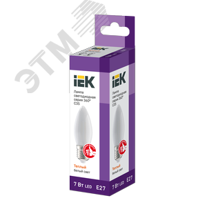 Лампа светодиодная C35 свеча матовая 7Вт 230В 3000К E27 серия 360 град 3