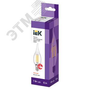 Лампа светодиодная CВ35 свеча на ветру прозрачная 7Вт 230В 3000К E14 серия 360 град 3