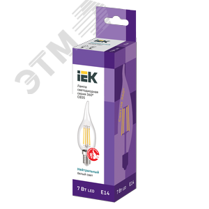 Лампа светодиодная CВ35 свеча на ветру прозрачная 7Вт 230В 4000К E14 серия 360 град 3