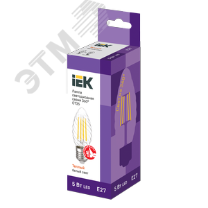 Лампа светодиодная CT35 свеча витая прозрачная 5Вт 230В 3000К E27 серия 360° IEK 3