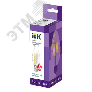 Лампа светодиодная CT35 свеча витая прозрачная 5Вт 230В 4000К E14 серия 360° IEK 3