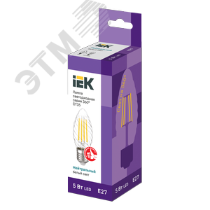 Лампа светодиодная CT35 свеча витая прозрачная 5Вт 230В 4000К E27 серия 360 град 3