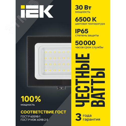 Прожектор СДО 06-30 светодиодный черный IP65 6500K - фото 2