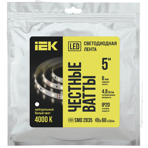Лента светодиодная 5м LSR-2835NW60 4,8Вт/м 12В IP20 60LED/м - IEK (ИЭК)
