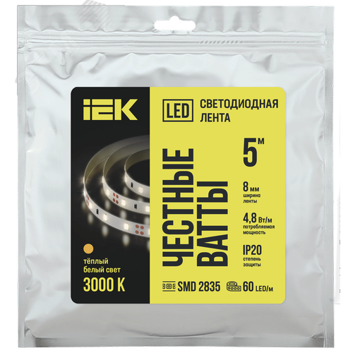 Лента светодиодная 5м LSR-2835WW60 4,8Вт/м 12В IP20 60LED/м - IEK (ИЭК)
