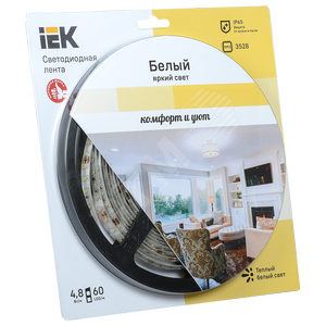 Лента светодиодная LEDх60/м 5м 4.8w/m 12в IP65 теплый белый eco - IEK (ИЭК)