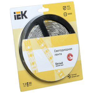 Лента светодиодная LEDх30/м 5м 7.2w/m 12в теплый белый - IEK (ИЭК)