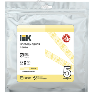 Лента светодиодная 5м LSR-5050WW30-7,2-IP20-12В IEK 3