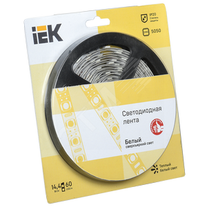 Лента светодиодная LEDх60/м 5м 14.4w/m 12в теплый белый - IEK (ИЭК)