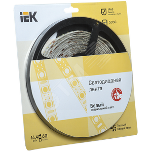 Лента светодиодная LEDх60/м 5м 14.4w/m 12в IP65 теплый белый (LSR2-1-060-65-1-05) - IEK (ИЭК)