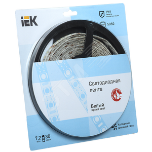 Лента светодиодная LEDх30/м 5м 7.2w/m 12в IP65 холодный - IEK (ИЭК)