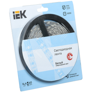 Лента светодиодная LEDх60/м 5м 14.4w/m 12в IP20 холодный - IEK (ИЭК)